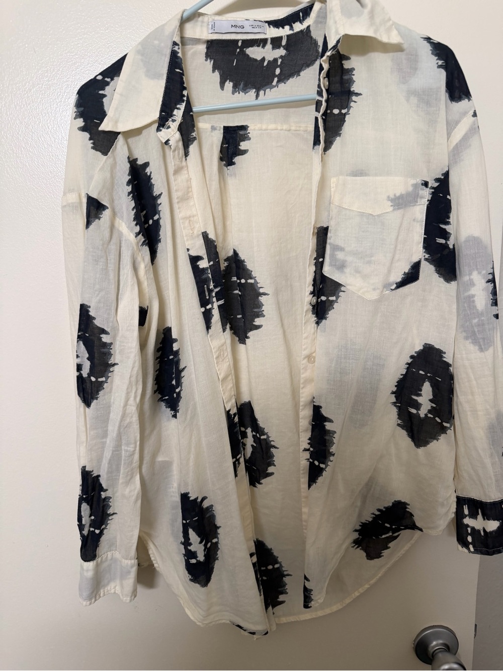 Mango Cream Button-Up Shirt with Black Abstract Spots